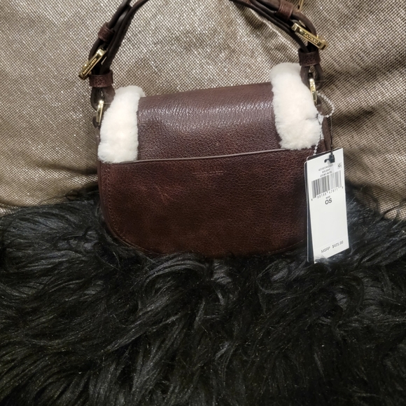 Nwt..Lauren Ralph Lauren Shearling Trim Small Tanner Crossbody - Picture 5 of 7